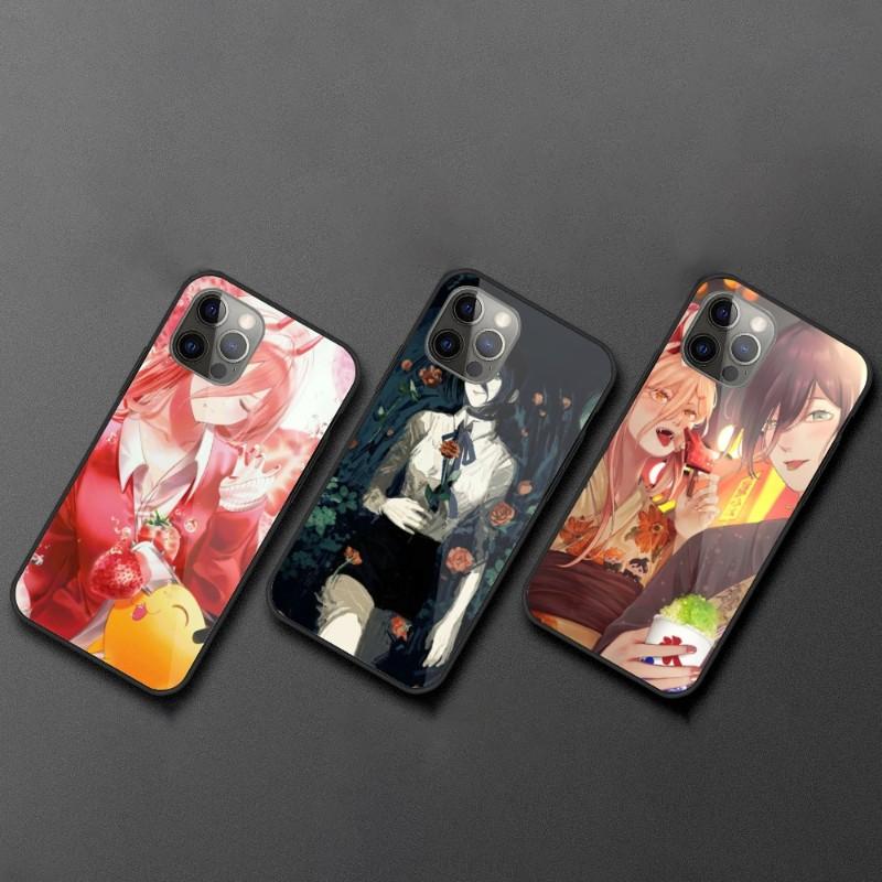 Чехол для телефона с рисунком аниме «Человек бензопилы» для IPhone 13 12 11 XS X 8 7 6 Plus Mini Pro Max SE 2022, черный стеклянный чехол из ПК и ТПУ