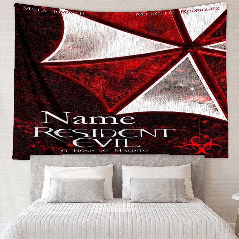 Custom Name Resident Evil Print Tapestry, Backdrop, Easy Setup, Ideal for Bedroom, Office & Living Room, with Aesthetic Wall Hanging Decor.