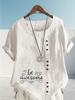 Women's Fashion Black Letters Printing Shot Sleeve T-shirt Loose Cotton Shirt Casual Loose Summer Blouse Tops Plus Size
