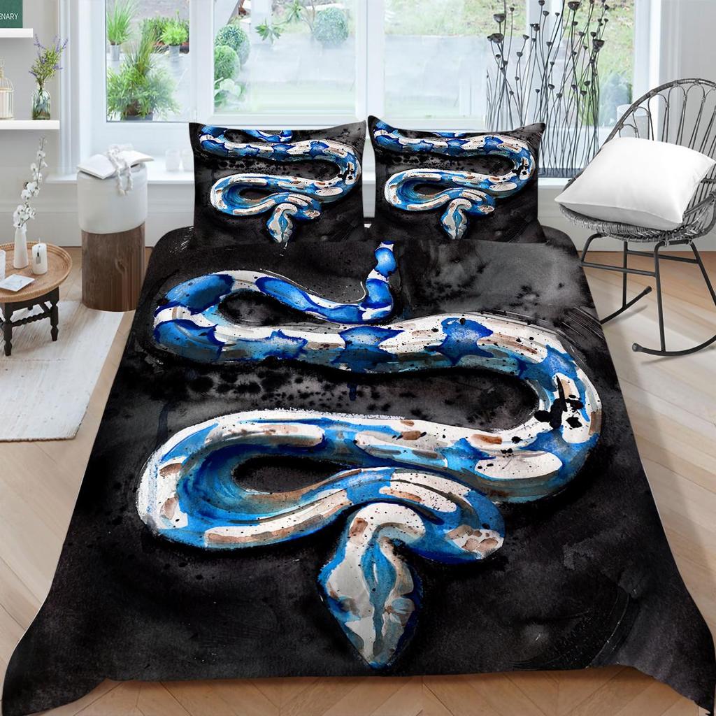Комплект постельного белья с 3 принтами питона, пододеяльник со змеиным тематическим фоном, наволочка, украшение для постельного белья 2/3 спальни