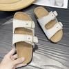 Мода 2024 года, летние женские тапочки из пробки с двумя пряжками, замшевые сандалии на плоской подошве из коровьей кожи для женщин, ретро-шитье, садовые мюли, сабо, сандалии