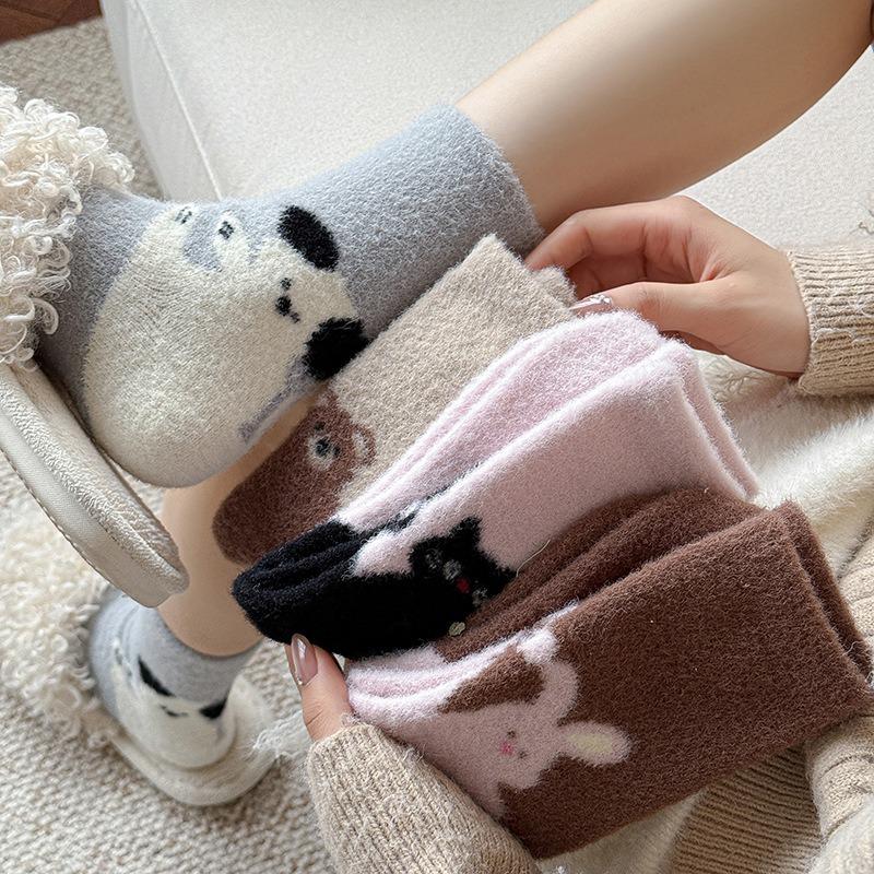 Heel animal Australian velvet socks women's medium tube socks autumn and winter thickened plush warm plush cute sleeping winter socks