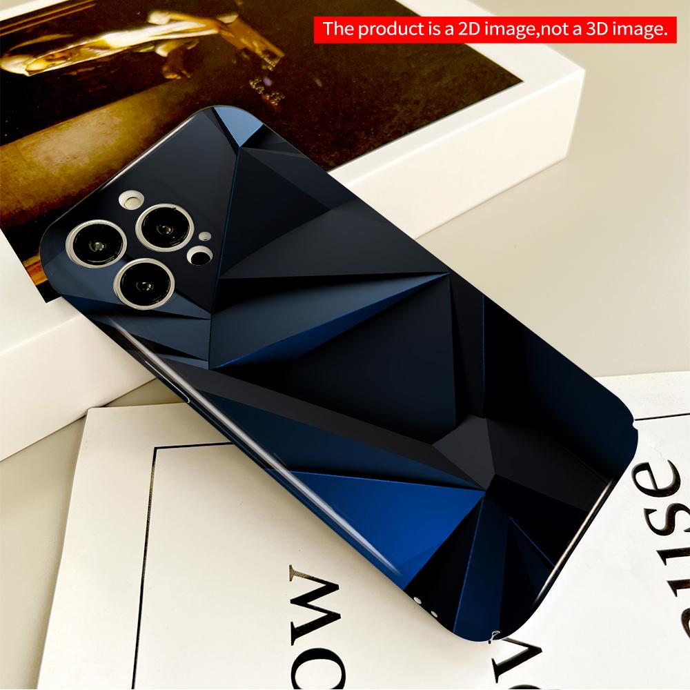 2DFlat Dark Blue Geometric Pattern Phone Case All inclusive film hard phone case, compatible with iPhone 18 Pro Max 17 16 15 14 13 12 11