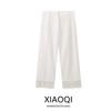 Fashion Style 2024 Autumn New Women's Mid-Waist Easiest for Match Linen Blended Crochet White Pants 4786262
