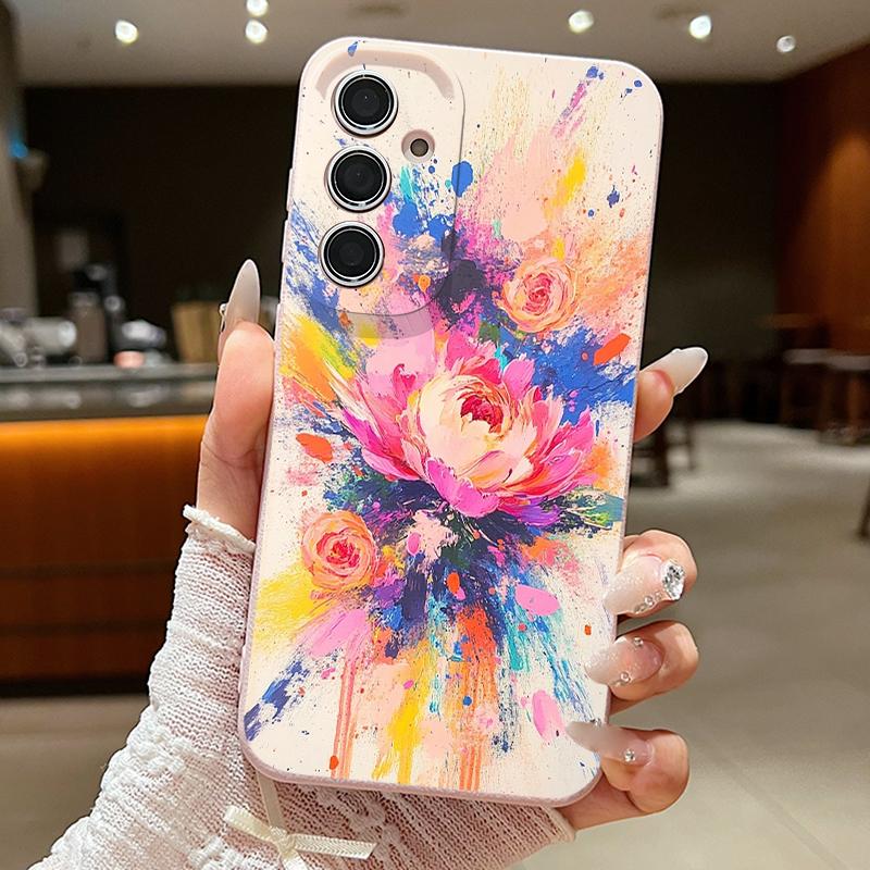 Масляная живопись Цветочный чехол Для Samsung S26 S25 Ultra S24 FE S23 Plus S22 S21 A15 A16 A17 A35 A36 A37 A54 A55 A56 A57 5G Кожаная текстура Мягкий чехол