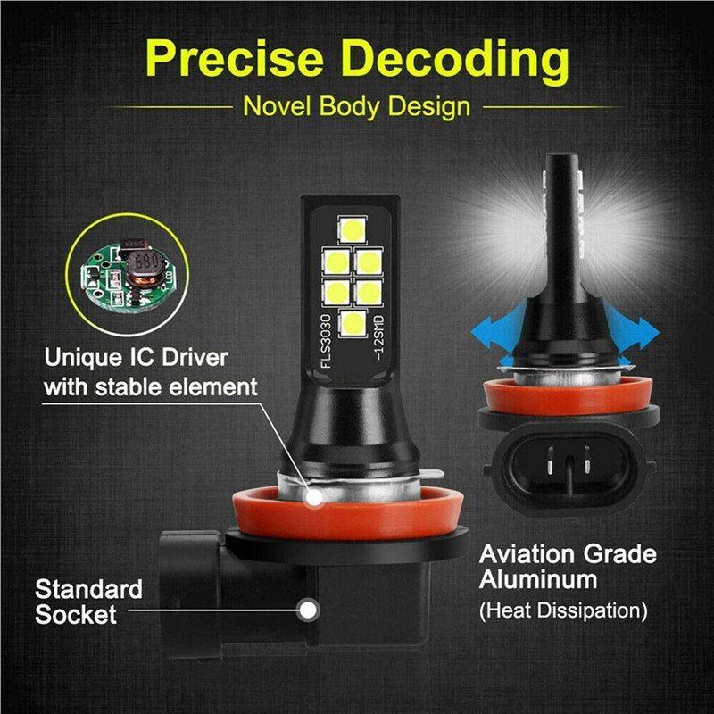 6X HB4 9006 LED Fog Light Bulb Advanced 3030 SMD Daytime Running DRL Lamp, Cool White 6000K