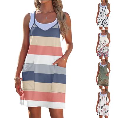 Женское модное летнее платье с принтом и свободным рукавом и карманом с V-образным вырезом