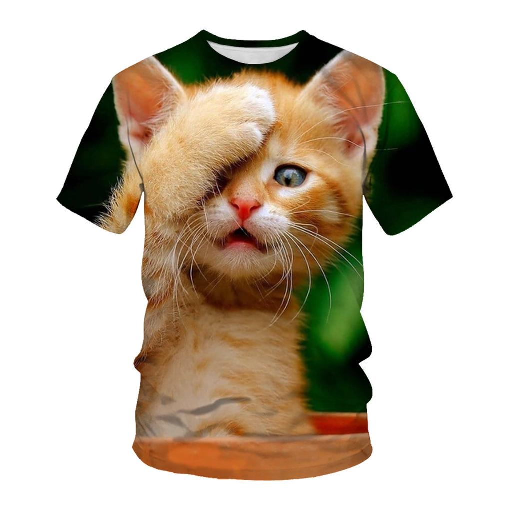 Летняя мужская футболка с 3D животным принтом, футболки с узором «ленивый кот», свободные топы с круглым вырезом и короткими рукавами для мужчин