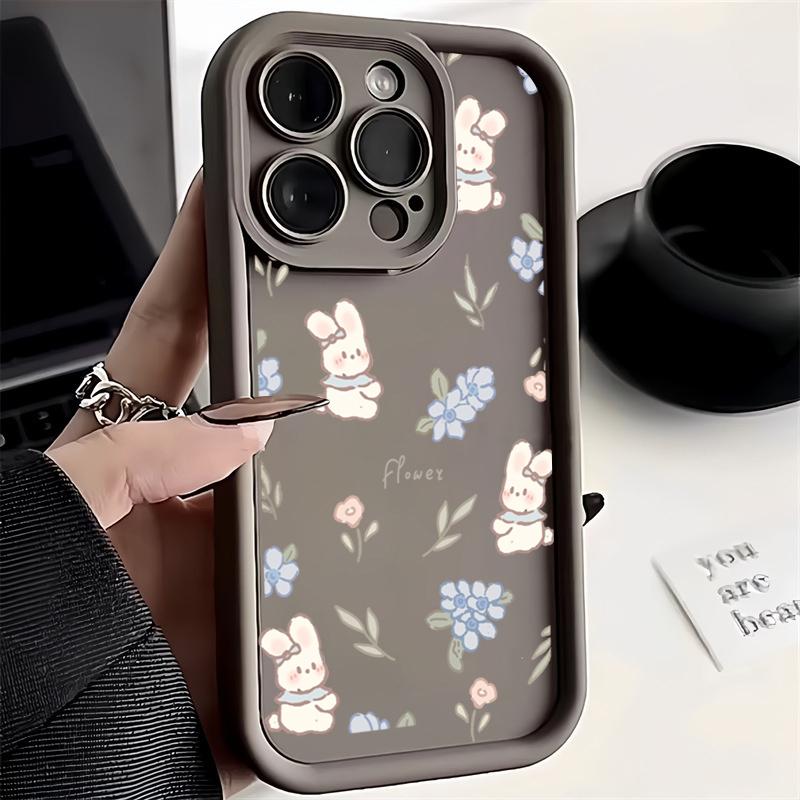 Милый чехол с кошками, кроликом и цветами для iPhone 15 14 13 12 11 Pro XS Max 7 8 Plus X XR SE 2020 2022, противоударный мягкий чехол для телефона