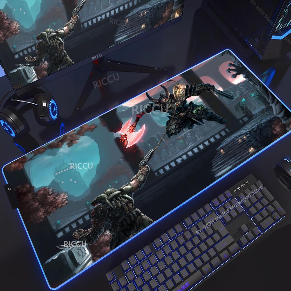 Игровой коврик для мыши D-DOOM E-Eternal RGB Светящийся Большой коврик для стола Зашифрованный Противоскользящий Супербольшой игровой коврик для мыши Расширенный игровой коврик