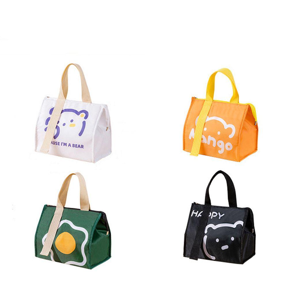 Cartoon Bear Insulated Canvas Pattern Picnic Bag Ice Pack Tote Lunch Bag Food Storage Container
