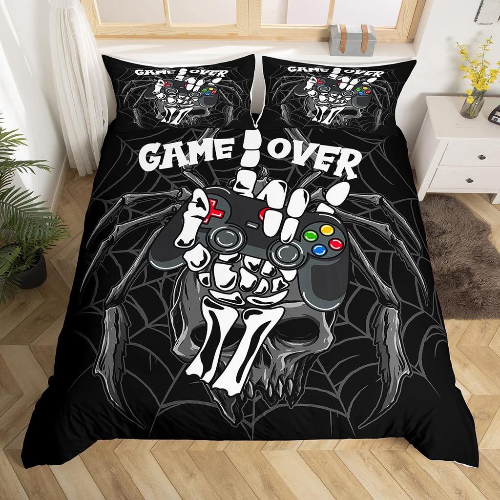 Пододеяльник с геймпадом, комплект постельного белья Queen Video Game Twin, микрофибра, зеленый, с рисунком мультяшного геймера, с электронной тематикой, пододеяльник