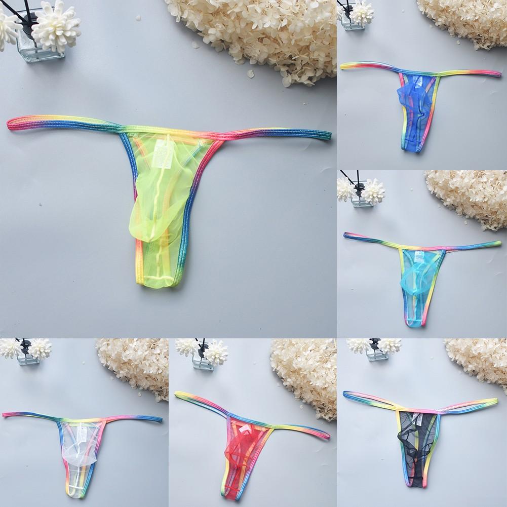 Mens Low Waist Briefs Mesh Thong Underpants Briefs