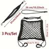 3-Pc Motorcycle Helmet Securing Net Set, Elastic Black Mesh Cargo Storage Net with Hooks for Bicycles, Motorcycles and E-Bikes
