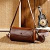 A Retro and Fashionable Single-shoulder Crossbody Bag Made of Leather, Charcoal Top Layer Leather Cylinder Bag