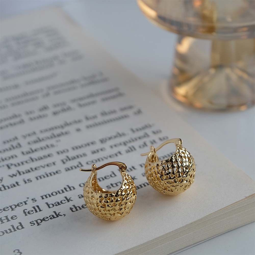 Серьги-корзинки с геометрическим узором, круглые, женские, золотые, серьги в корейском стиле, круглые серьги