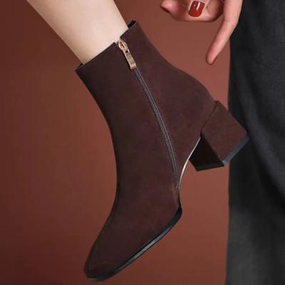 2024 Осень Зима Женские Ботинки Квадратный Носок Толстый Каблук Женские Туфли Для Зимы Платформа Плюс Бархат Острый Носок Квадратный Блочный Каблук