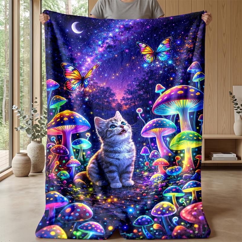 Magical Cat Sorcerer Theme blanket Lightweight Warm Flannel Blanket Decorative Throw Blanket for Home Decoration