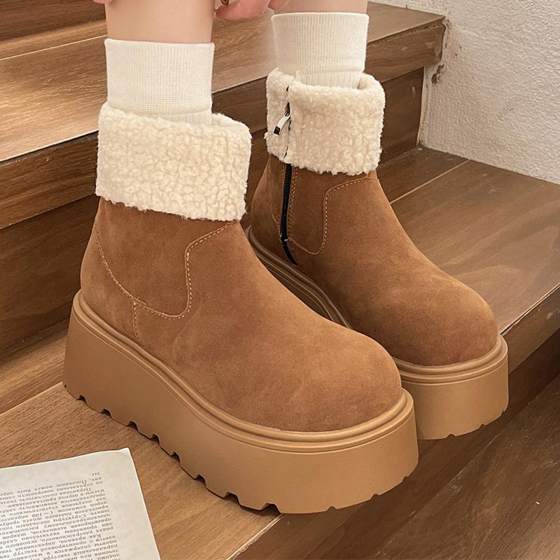 Ботильоны женские на меховой платформе, замшевые туфли на плоской подошве, женские, трендовые, зимние, брендовые, повседневные, для прогулок, удобные, женские, зимние, ботинки