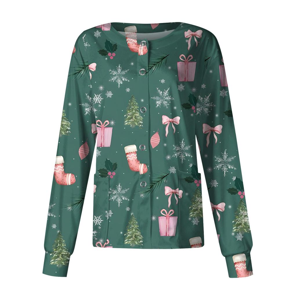 Женская повседневная модная однобортная куртка с длинным рукавом и стоячими лацканами с рождественским принтом, защитная рабочая куртка