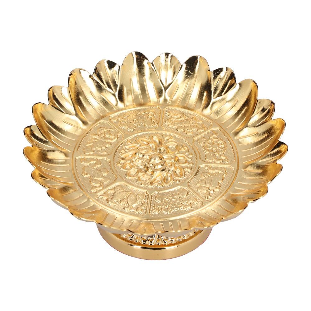 Golden Alloy Vintage Storage Tray Alloy Retro Carved Alloy Dish Household Fruit Storage
