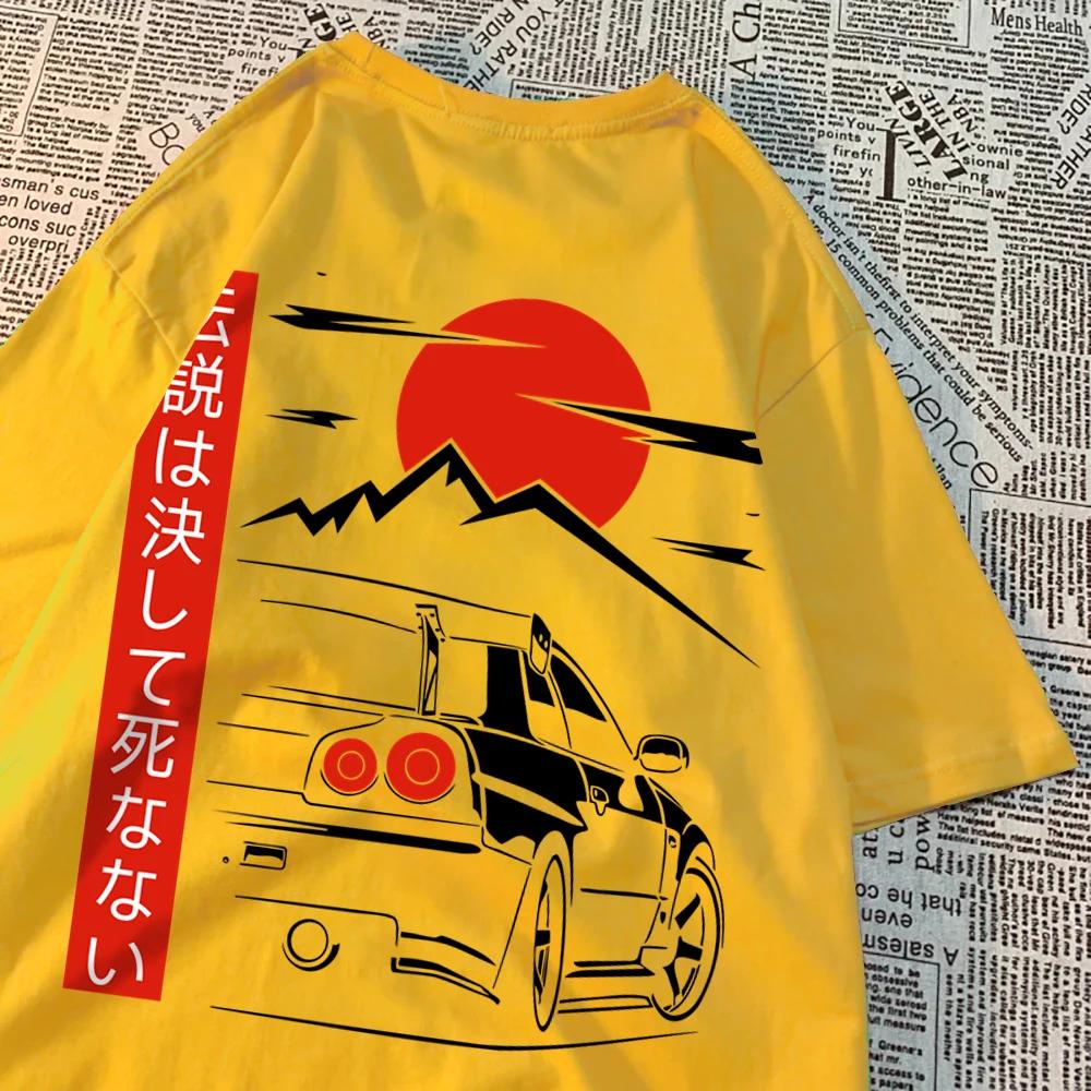Японский стиль автомобиль смешной оригинальный дизайн мужские футболки хлопковая одежда свободная дышащая с коротким рукавом летняя футболка большого размера