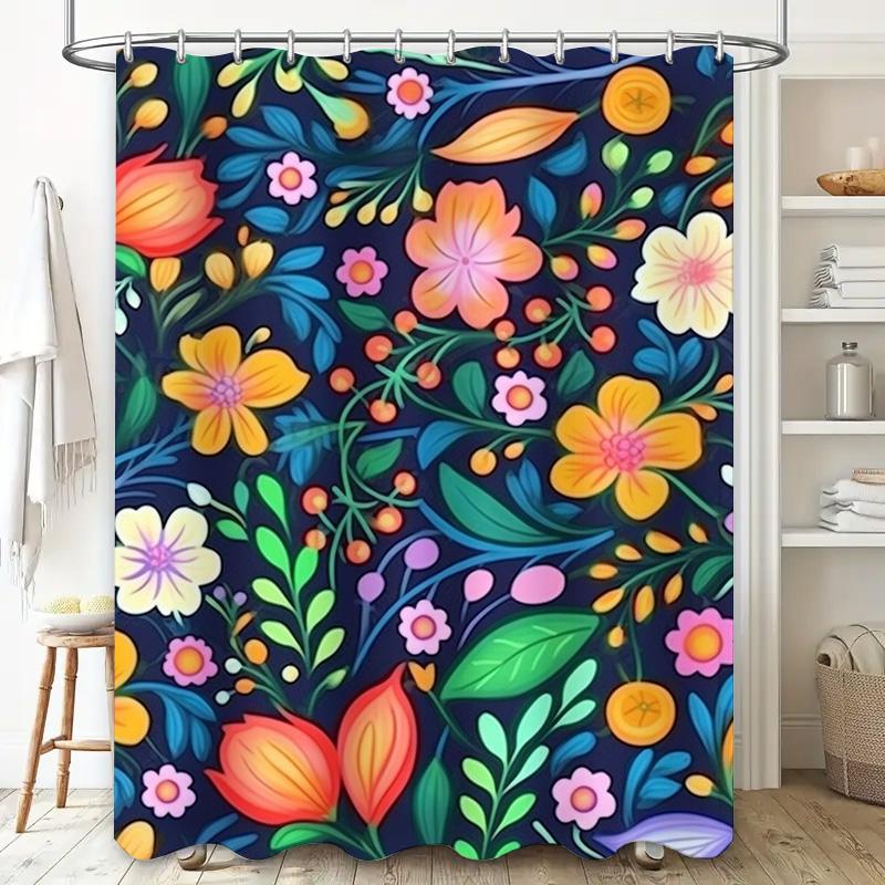 Colorful Floral Shower Curtain Waterproof Fabric Decorative Bath Accessories Set for Home Bathroom Various Sizes Available
