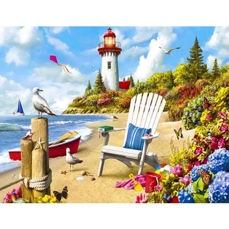 5D New Collection 2024 Diamond Embroidery Lighthouse Scenery Mosaic Art Kits Diamond Painting Scenery Cross Stitch Gift