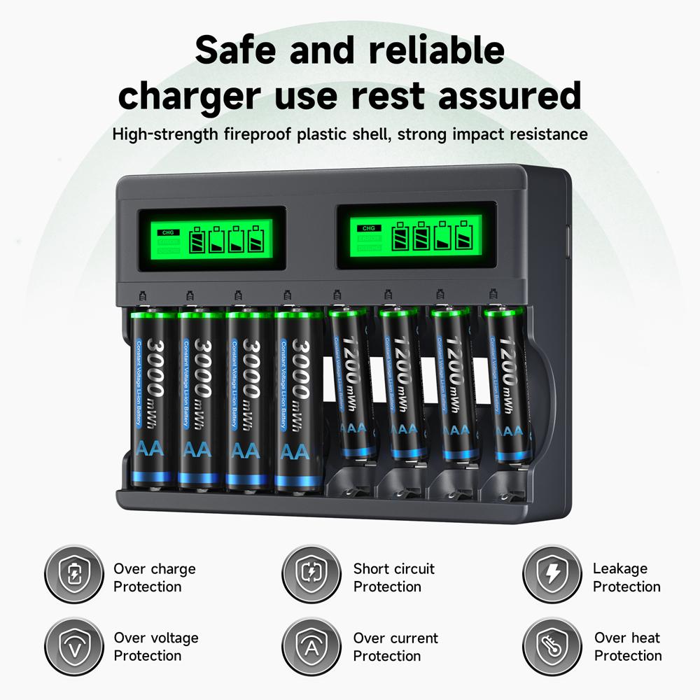 8slot LCD Smart 1.5V Li-ion Battery Charger+1.5V AA AAA Li-ion Rechargeable Battery