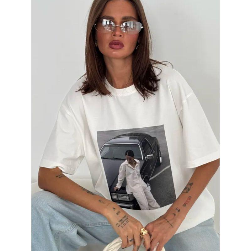 Western Style New Fashion Casual Loose Print Round Neck Short Sleeve T-shirt Top Printed T-shirt Top