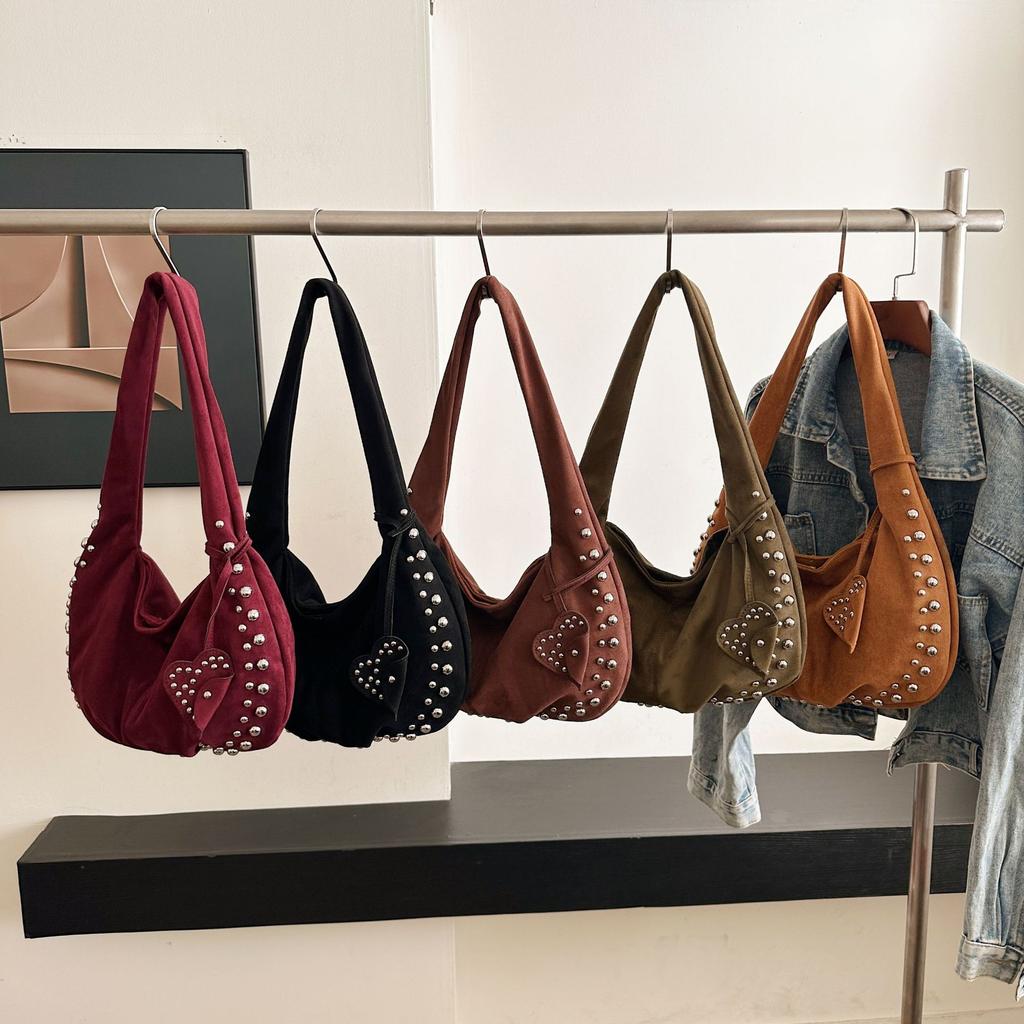 Сумки подмышками из искусственной замши в форме полумесяца для женщин, роскошные дизайнерские сумки и кошельки, винтажная сумка через плечо со стразами и заклепками