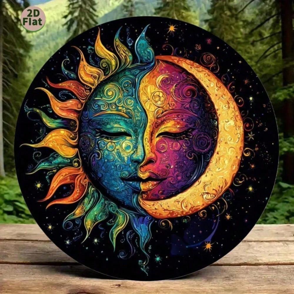 Двусторонняя алюминиевая настенная art Yin Yang, Солнце и Луна, яркие оттенки на черном фоне, для дома