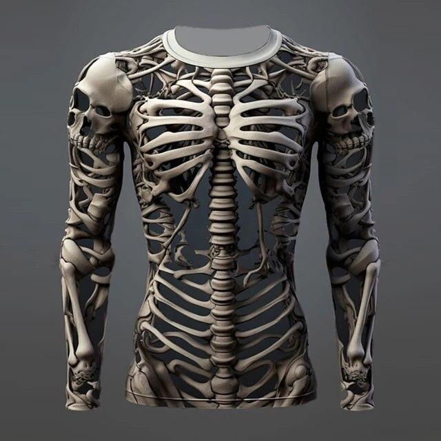 Мужской уличный винтажный оверсайз-топ с круглым вырезом и длинными рукавами, одежда с трендовым принтом, 3D узором черепа, модный длинный рукав, размер S-6XL