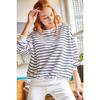 Women's White Black Striped Basic Soft Textured Loose Sweatshirt Swt-19000457