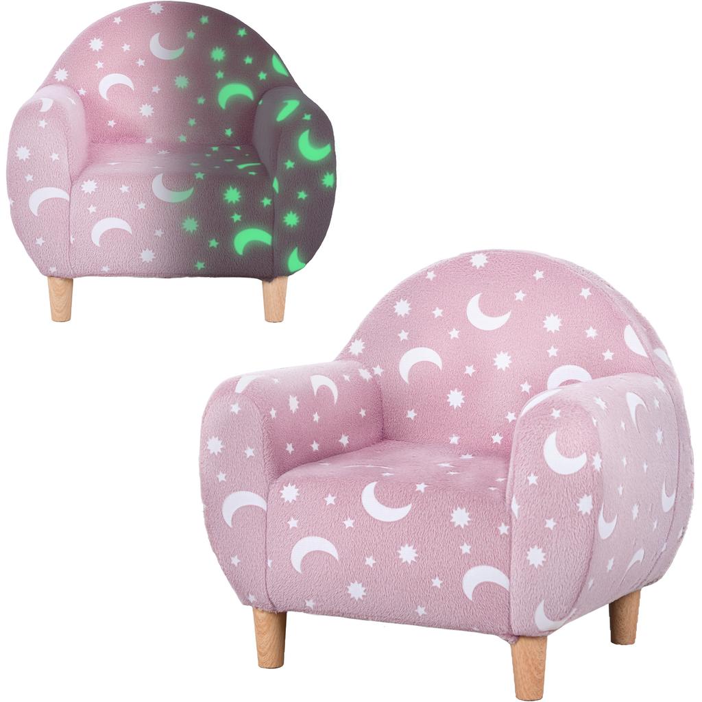 Kids Armchair, Glow in the Dark Chair with Star Design for Bedroom, Playroom, Kids Room, Pink