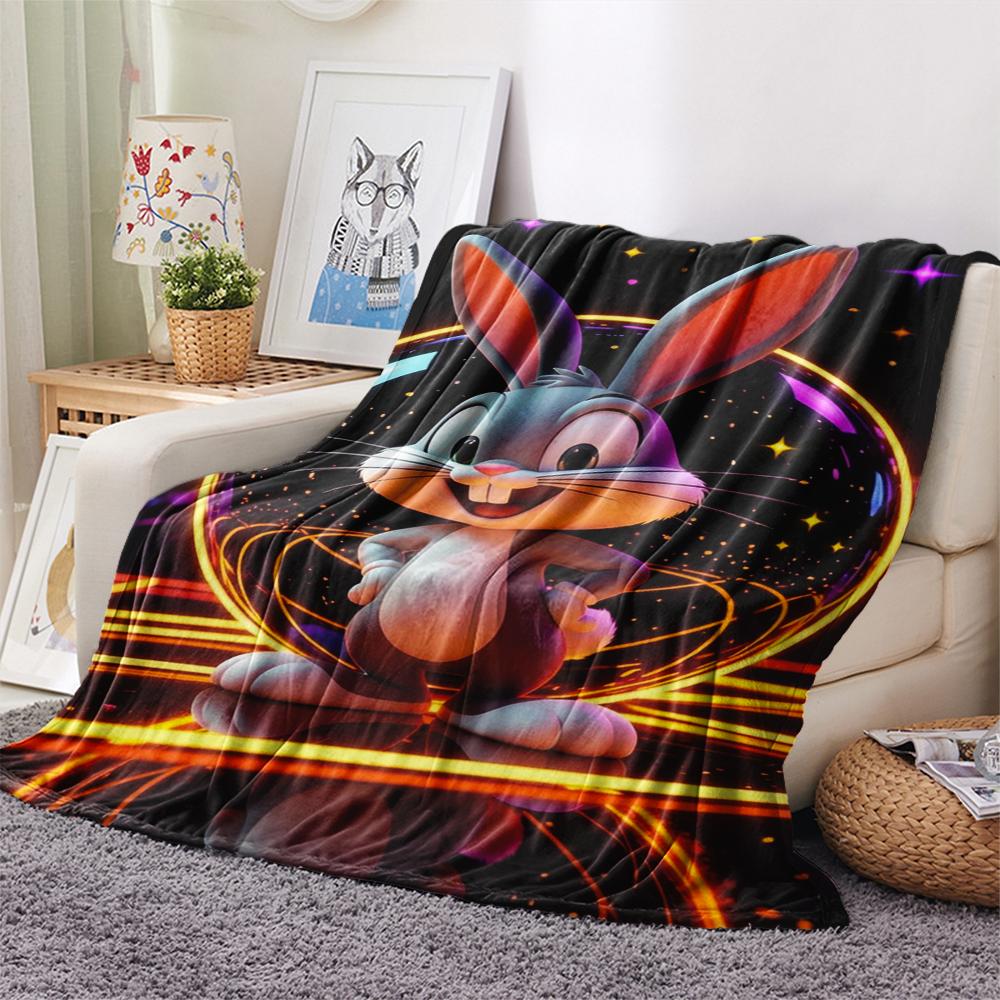 1PC Bugs Bunny Print Flannel Blanket, High quality Comfortable for All Seasons, Home Decor, Warmth and Comfort, Perfect for Christmas Gifts