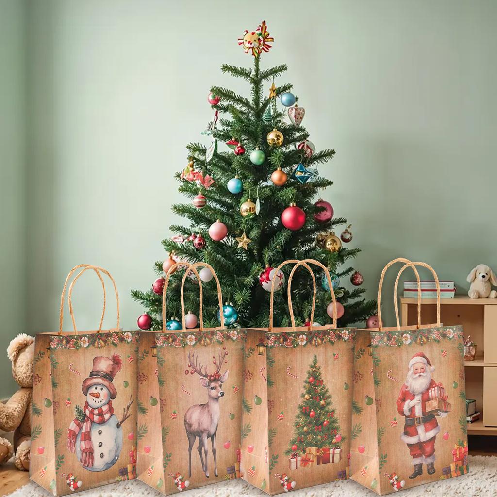 Christmas Kraft Paper Gift Bags Merry Christmas Decorations for Home 2025 Xmas Gift Candy Handy Bags Navidad Natal New Year 2026