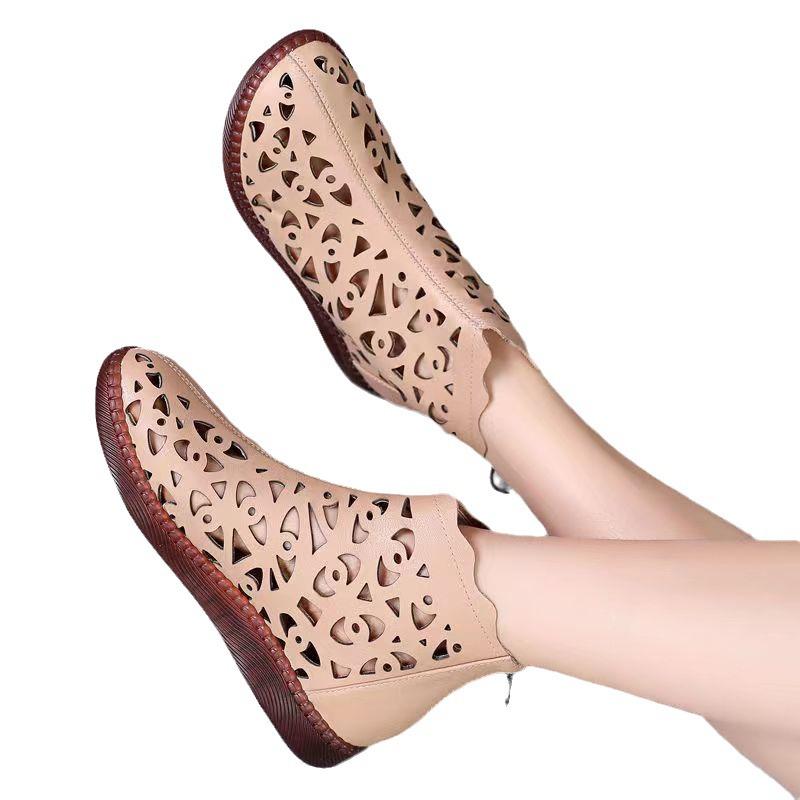 Весна/Лето 2024 Женские Ретро Туфли с Круглым Носком, Перфорацией и Застежкой-молнией