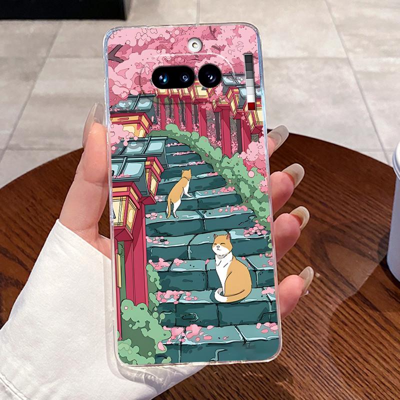 Гелевый чехол для Nothing Phone 4A Capa Coque Прозрачный силиконовый мягкий ТПУ задняя крышка Милый кот Кролик Сердце Защитный чехол Fundas