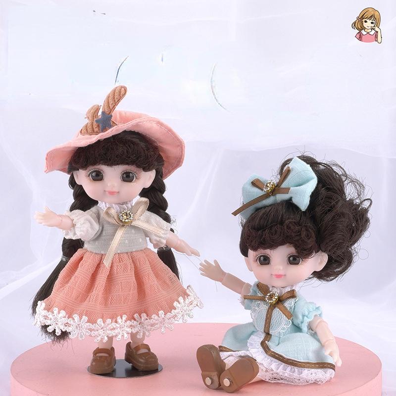 Мини-подвижная 13-шарнирная кукла 15 см, игрушка для девочек, 3D большие глаза, BJD принцесса, полная одежда, коллекция платьев, детская кукла в подарок
