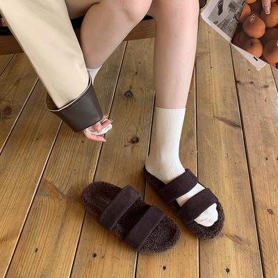 Однословные шлепанцы на толстой подошве с Мао Мао женская обувь носить 2025 осень новые хлопковые тапочки один педаль ленивые туфли Мао Мао