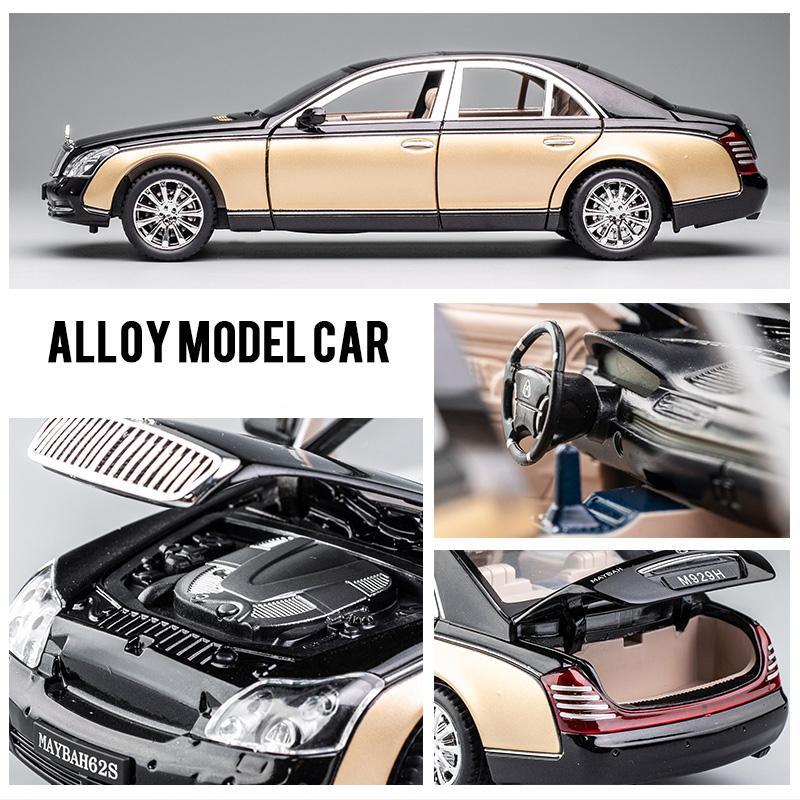 Масштаб 1/24 Benz 62S, литая под давлением модель автомобиля, игрушечный автомобиль с откатным механизмом, звуком и светом для детей, коллекция подарков для мальчиков и девочек