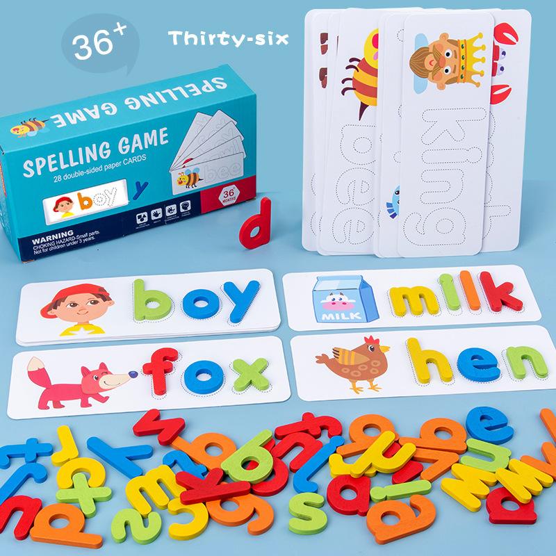 Wooden Spelling Game Children'S 26 English Letters Spelling Practice Early Education Cognitive Educational Toys