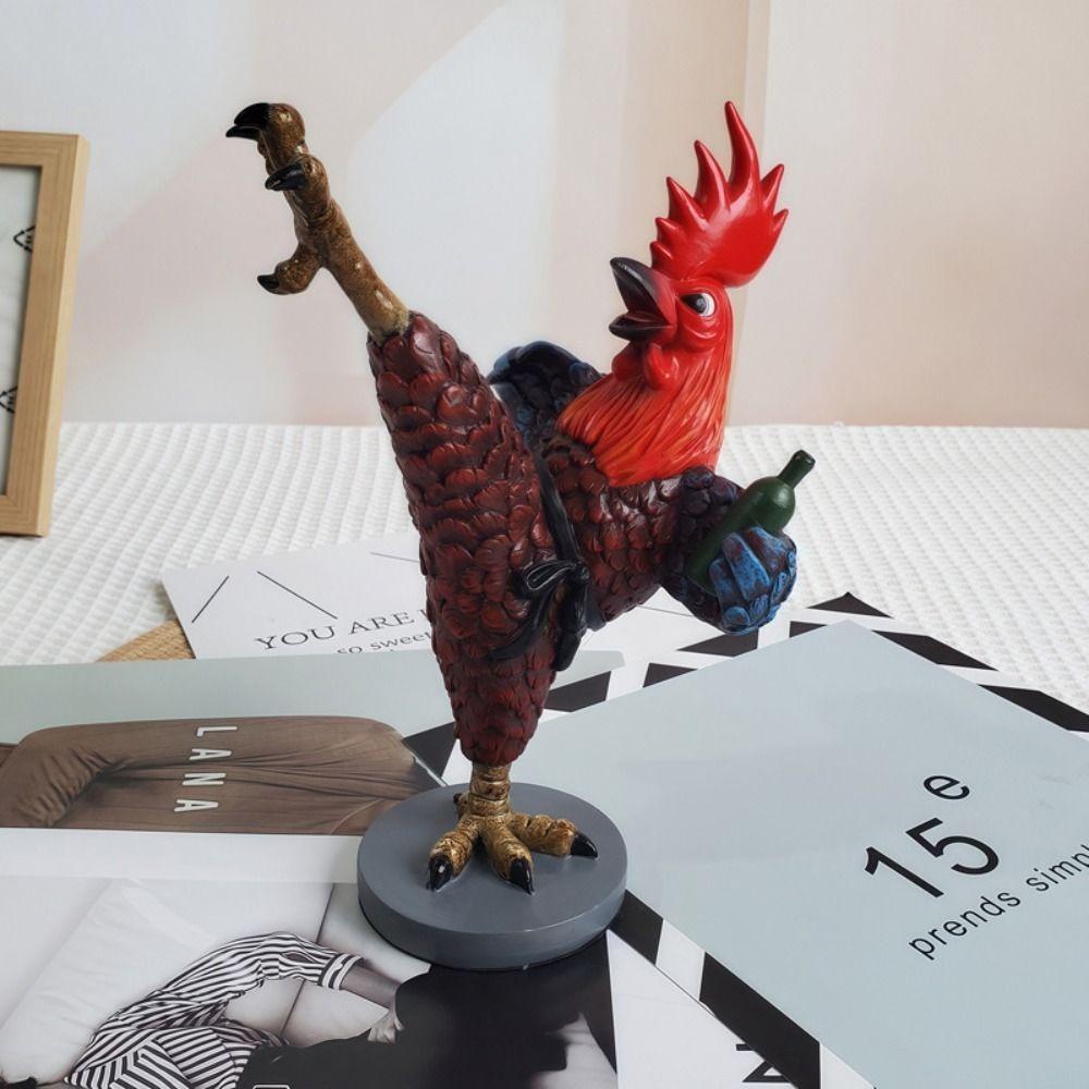Resin Rooster Sculpture Funny Animal Miniatures Figurine Drunken Kung Fu Chicken Statue Gift