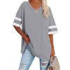 Женская футболка большого размера в стиле пэчворк, с коротким рукавом, женские топы с цветными блоками, повседневная свободная рубашка с коротким рукавом и v-образным вырезом
