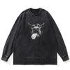 Streetwear Dobermann Graphic Washed Black T-Shirt Cotton Unisex Plus Size Long Sleeves T Shirt