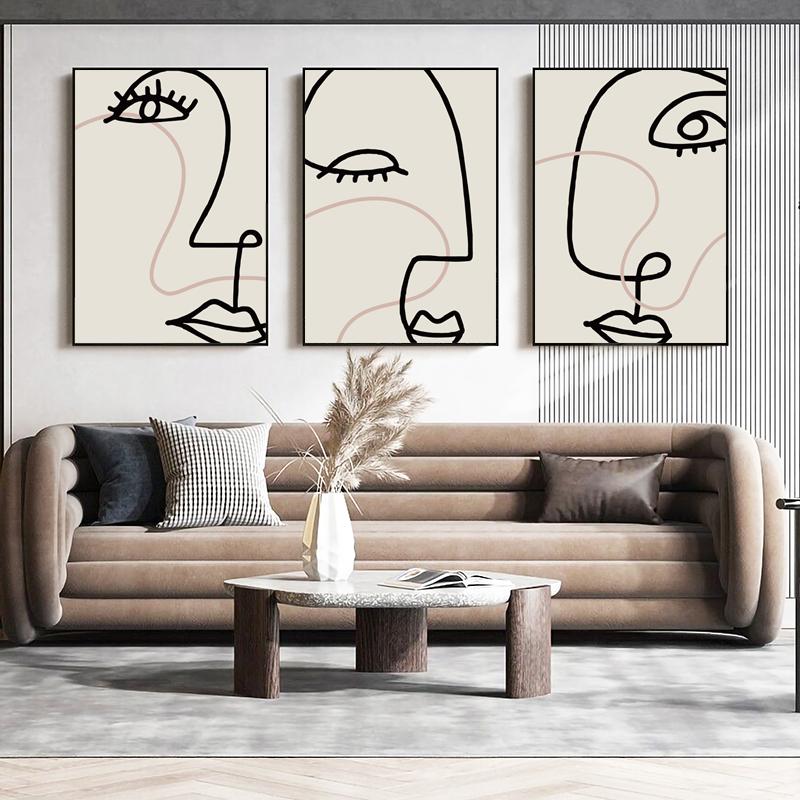 Кривая человеческого лица, абстрактные постеры и принты в стиле ретро, ​​скандинавский минималистичный холст, картина, настенные художественные фотографии, украшение для дома