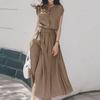 Womens Casual Button Down O Neck Shirt Dress Plain Belted Midi Dresses