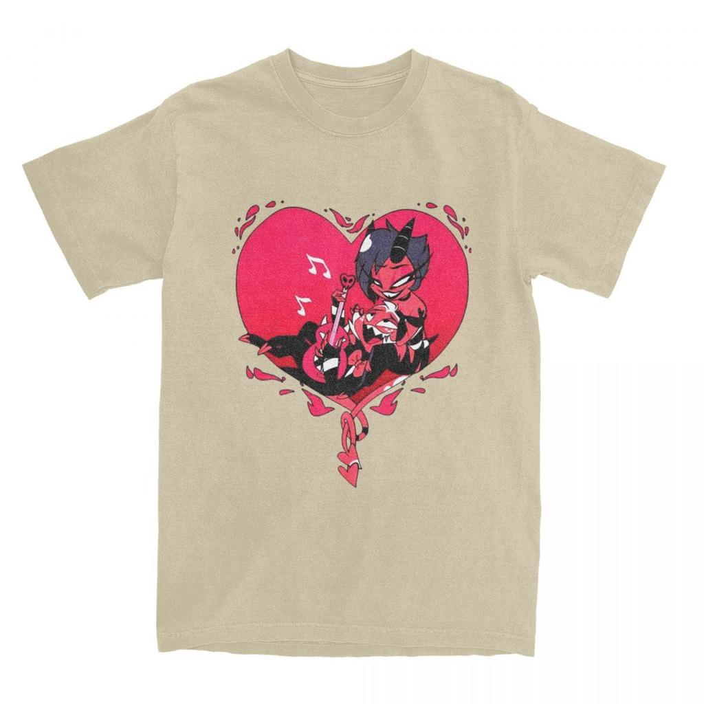 Мужская футболка Helluva Cartoon Novelty Cotton Tee Shirt Short Sleeve Moxxie and Millie T Shirt Round Neck Tops Printed