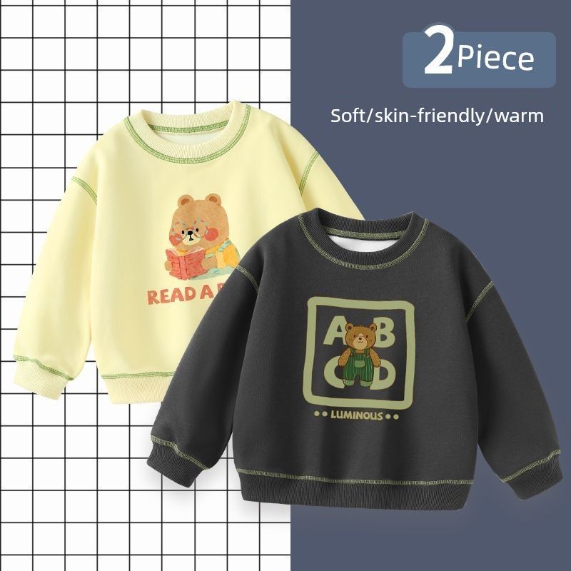 Girls' Sweatshirt Pullover, Class a Pure Cotton, New Autumn and Winter Style, Boys' Tops, Children's Round Neck, Hoodless Base Shirt, Trendy